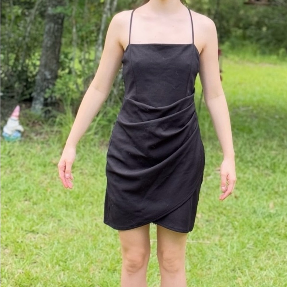 Windsor Black Ruched Spaghetti Strap Mini Dress Size Large